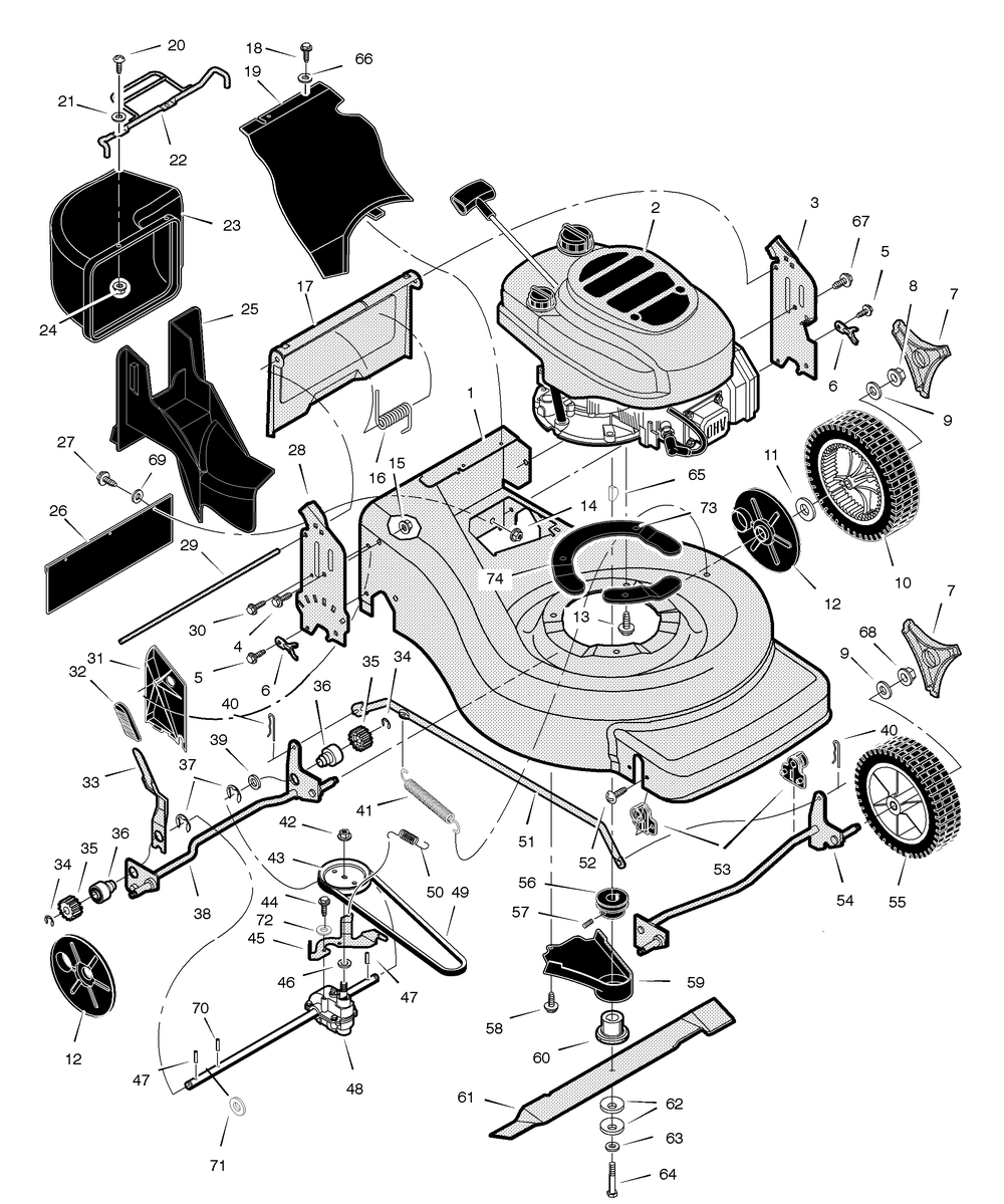 Mower Housing Assembly Diagram and Parts List for 228830X692A 2004 Briggs and Stratton Lawn Mower